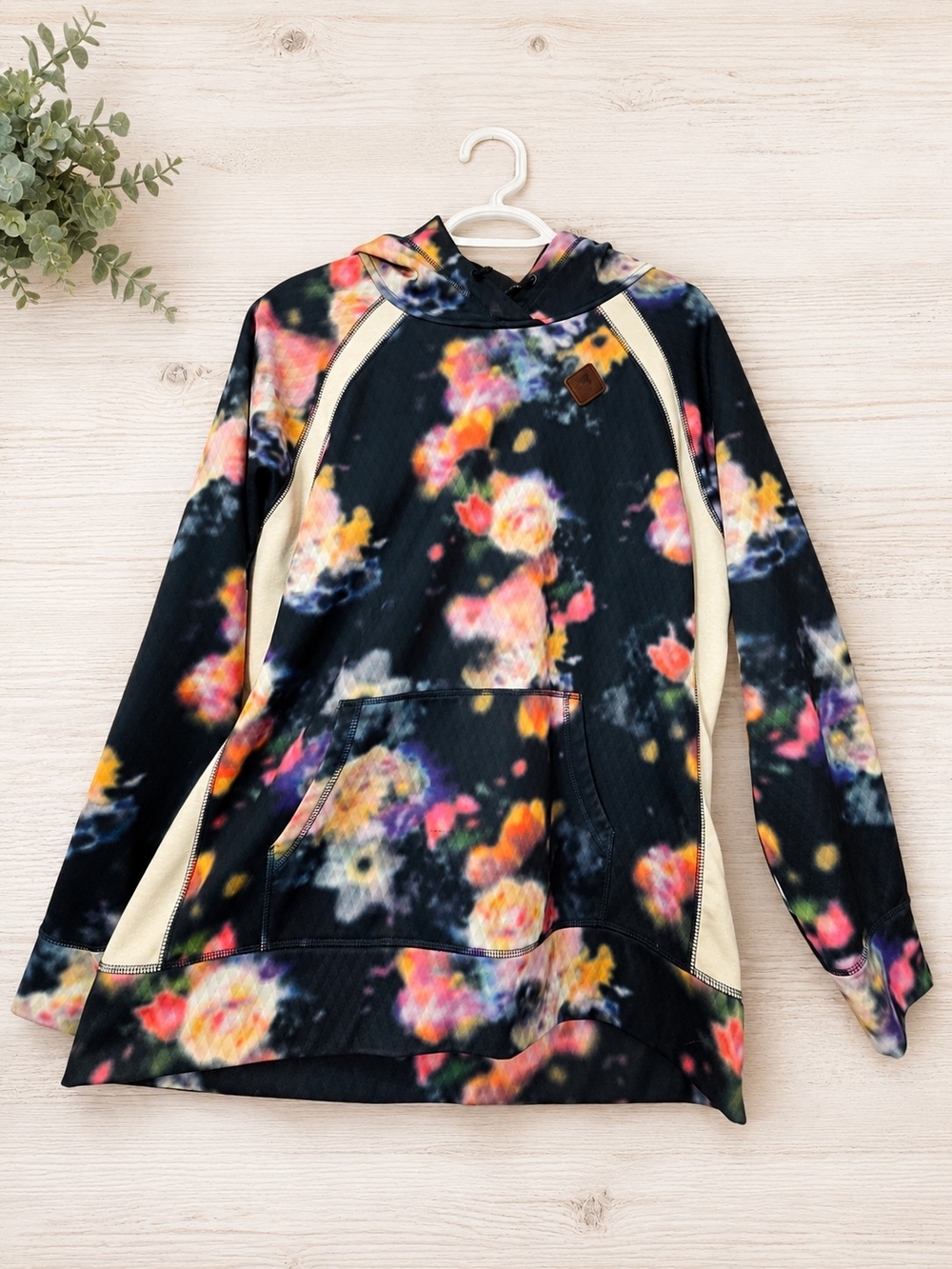 Girls' Floral Print Hooded Jacket with Cream Accent